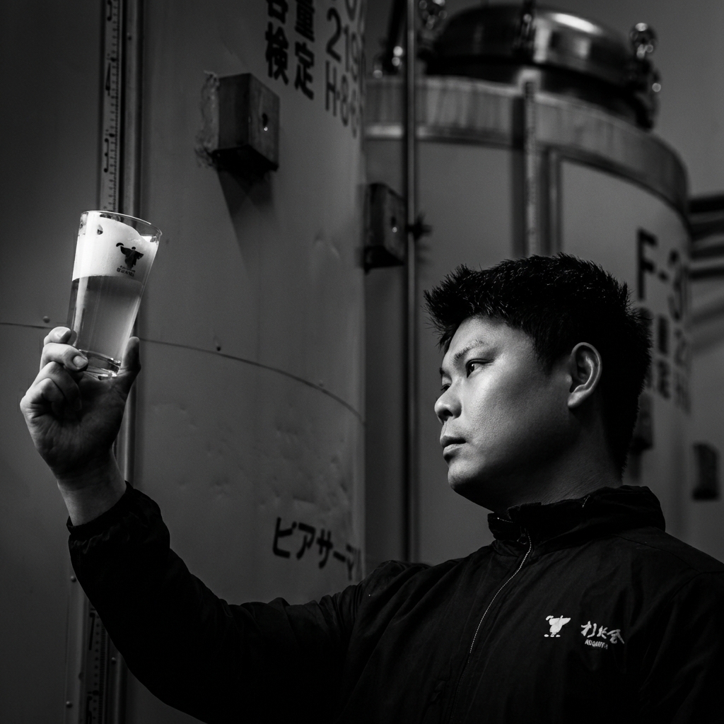 Brewmaster checking beer aroma